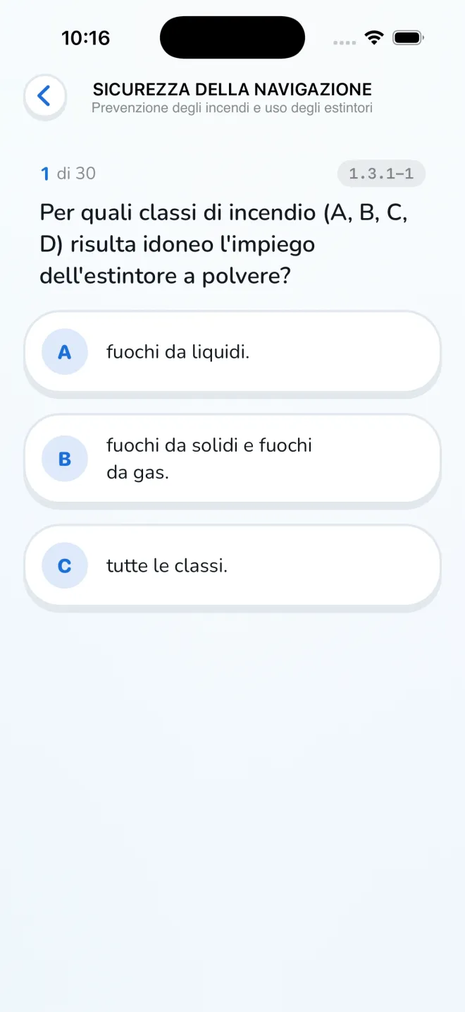 Una domanda ufficiale con le tre risposte e il codice progressivo